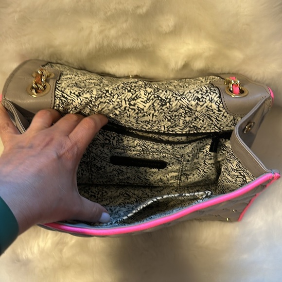 Rebecca Minkoff Affair Taupe studded bag with pink piping EUC - Picture 3 of 4